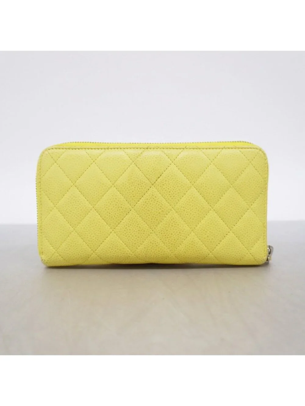 Chanel Wallet Quilted Caviar Leather Yellow Silver
